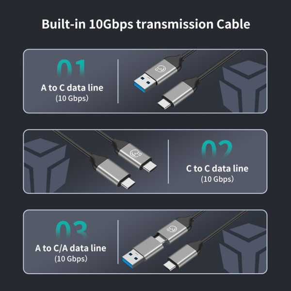 Kaksi protokolla kiintolevy kotelo C USB SSD ulkoinen tallennuslaatikko