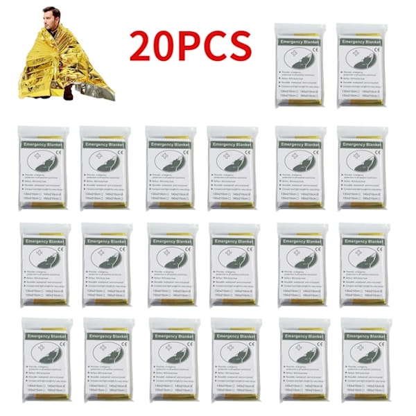 20 bitar Utomhus Nödläge Guld-Sliver Survival Fit Vattentät 130X210Cm