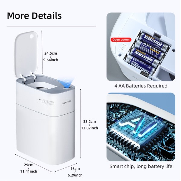 Smart badrum soptunna automatisk påsar elektronisk soptunna vit beröringsfri smal smart sensor sopor bin