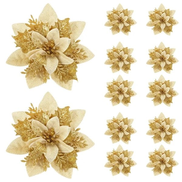 5 stykker glitter rosa jul blomster jul tre kunstig blomster pynt god jul pynt
