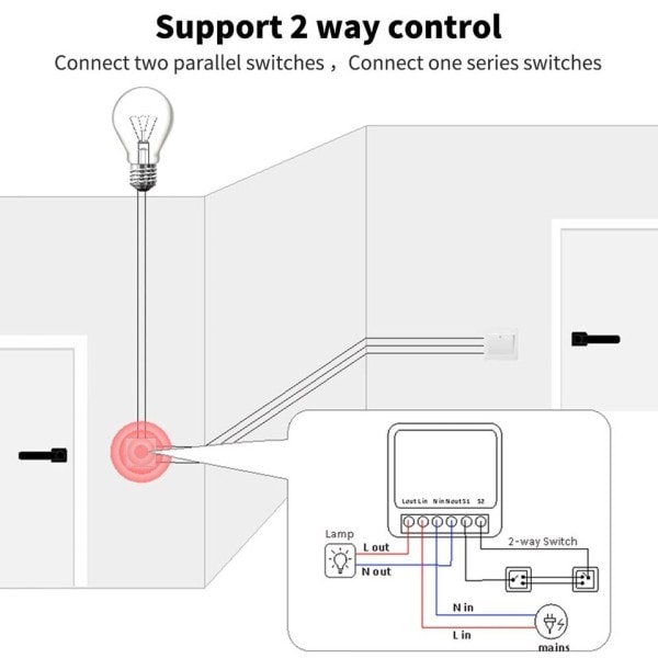 Smart MIni Switch Interruptor Fungerar med Alexa Google Home 2 Way Voice Control