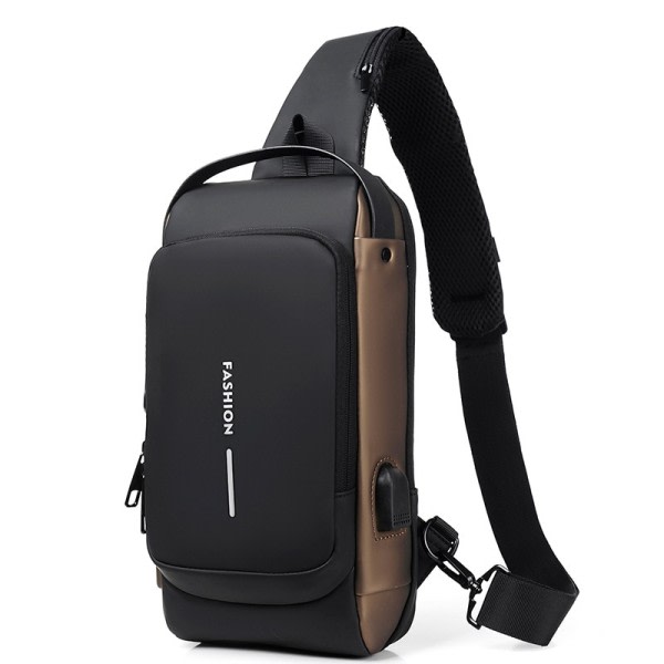 Multifunktion Patent Læder Bryst Taske Mænd Vandtæt Mænd Crossbody Taske