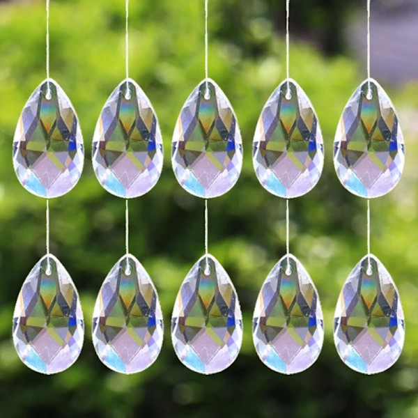 10 stykker 28mm Tår Dråbe Krystaller Prism Sun Catcher Klar Glas Lysekrone Krystal Dele Gør det selv Hængende Vedhæng Smykker Spacer Faceteret