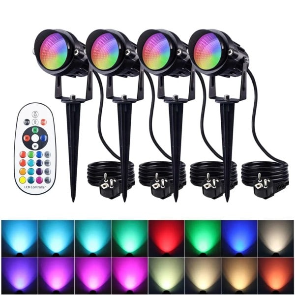 Utomhus Spike Spotlight RGBW LED Begravd Lampa Med Fjärrkontroll För Trädgårds Gräsmatta Belysning