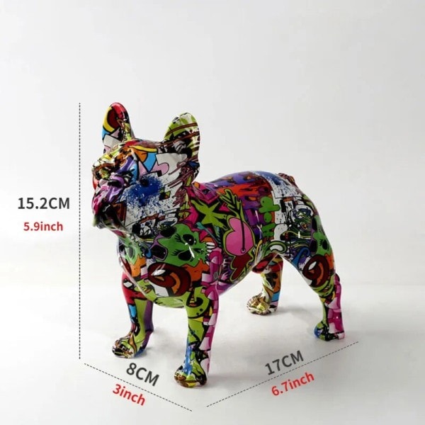 Maleri Graffiti Bulldog Statue Trykt Harpiks Hund Håndværk Hjem Dekoration