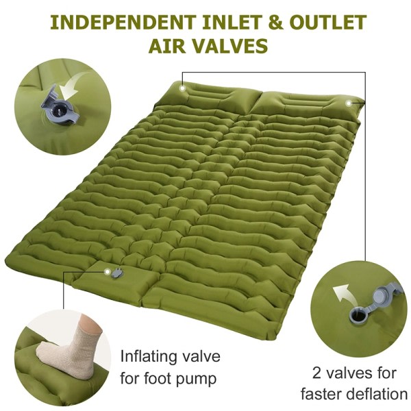 Tupla nukkumispehmuste telttailua varten itsetäyttyvä matto makuu patja tyynyllä