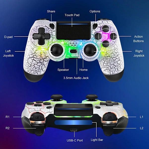 RGB ohjain PS4 Slim Pro Joystick Gamepad Dual Värinä Langaton Bluetooth joypad