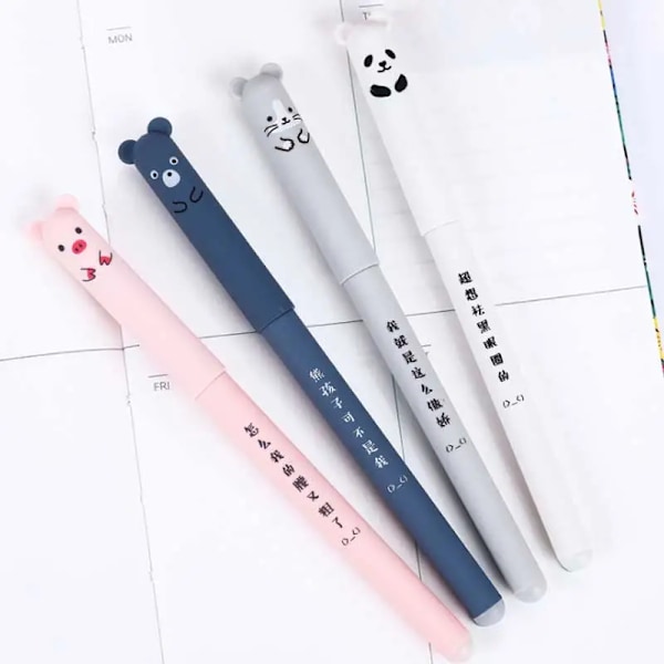 Kawaii Gris Bjørn Katt Slettbar Gel Penn Refill Stenger 0,35mm Blå Sort Blekk Vaskbart Håndtak Skole Kontor rekvisita