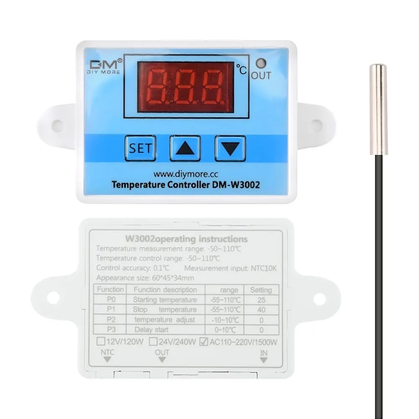 W3002 110V 220V LED Digital Temperatur Controller Termostat Termoregulator Sensor Måler Køleskab Vand Opvarmning Køling