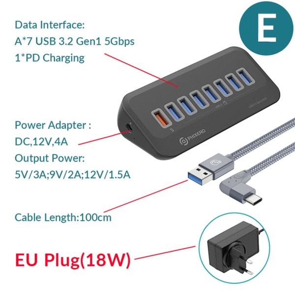 USB 3.2 Docking Station Hub Typ C Splitter Adapter Multi Portar Flera Socket OTG 3.0 med SD kort läsare