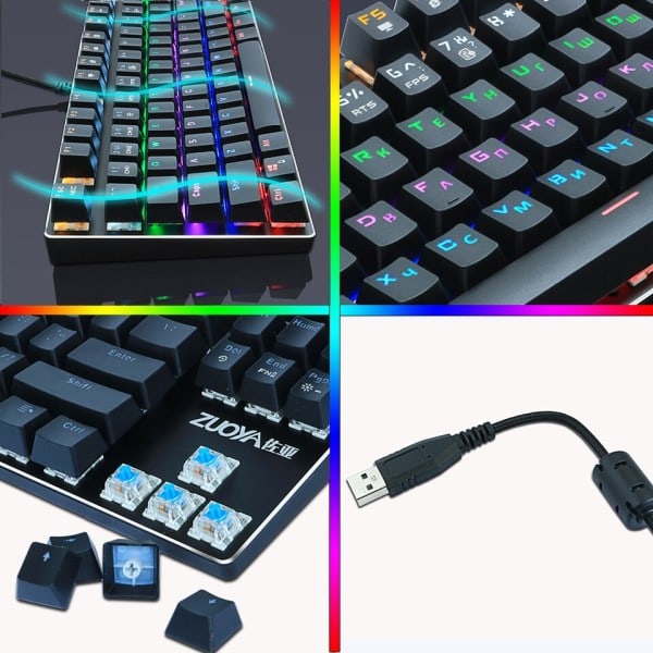 Spel Mekaniskt Tangentbord Blå Rött Switch USB RGB/Mix Bakgrundsbelyst Trådbundet Tangentbord 87/104 Anti-ghosting