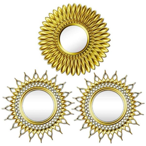 Sol Spegel Guld Rund Dekorativ Vägg Sunburst Speglar Hem Inredning Tillbehör