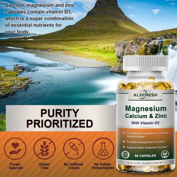 60 bitar kalcium magnesium zink vitamin D3 för främjar ben & muskel & nervsystemet hälsa cell tillväxt öka immunitet diet