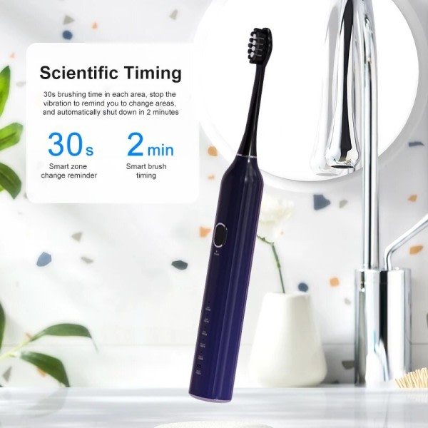 Elektrisk tannbørste USB lader Oppladbar IPX7 Vanntett Smart Timer Clean Whiten Tenner