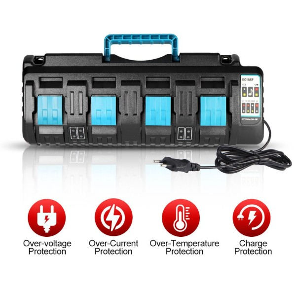 4-portar Li-Ion batteri laddare 14,4V 18V 12A snabb laddare ström verktyg