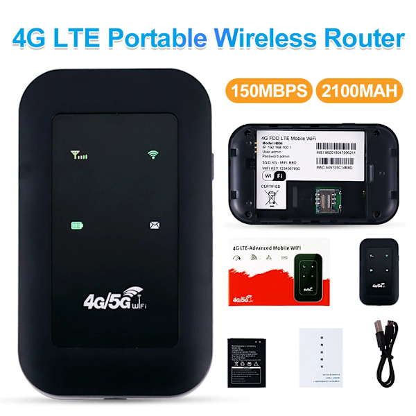 150 Mbps Mobil Hotspot 4G LTE Router Pocket WiFi Router Trådløst Modem med SIM Card Slot