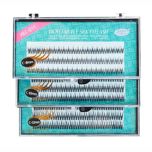 120 Bundles/Box Natural Fan Ögonfransar Högkvalitet Fisk Svans Side False Ögonfransar