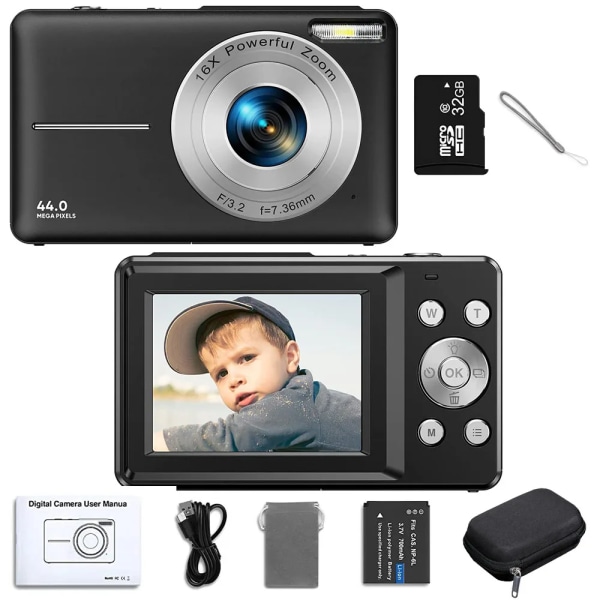 Børn videokamera med 16x zoom kompakt 1080P 44MP kameraer