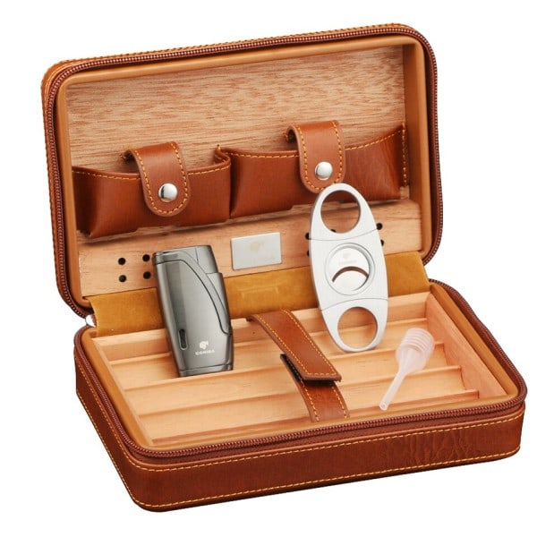Humidor cigar æske rejse cigar etui læder ceder træ cigar humidor æske