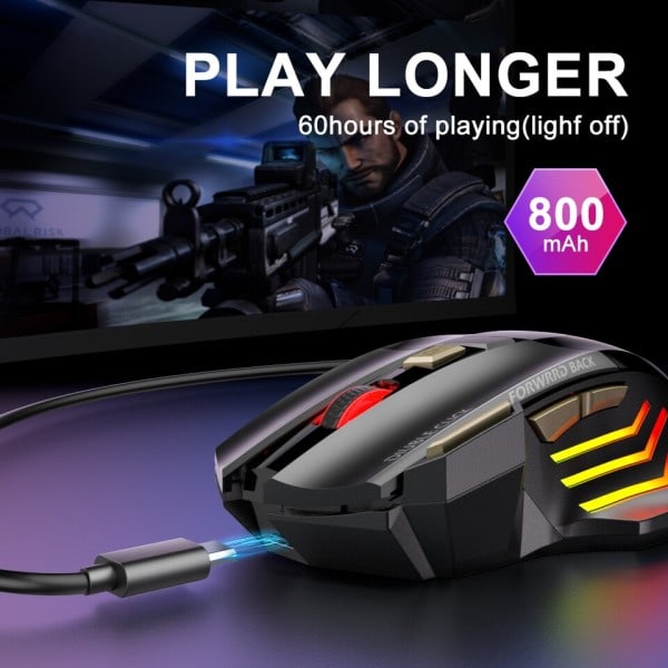 Laddningsbar trådlös mus spelare för dator  RGB spel mus Bluetooth USB mus
