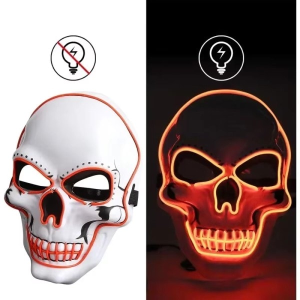 Neon Led Skull Maske Terror Party Maske Ghost Hoved Skelet LED Lysende Maske