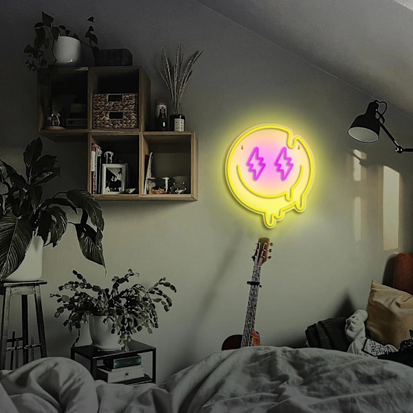 LED smältande smiley ansikte neon skylt dimbar smältande smiley ansikte neon skylt vägg dekoration neon skylt