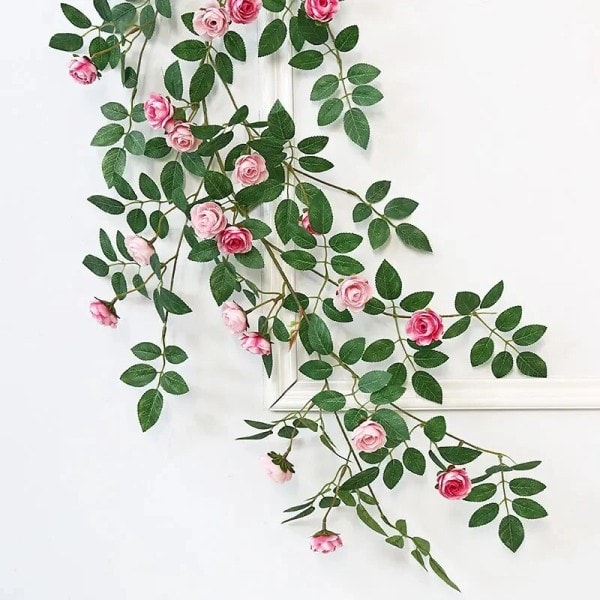 Kunstig Rose Blomster Rattan Vine Twine Og Fest Bryllup Hjem Gjerde Vegg Dekorasjon