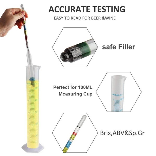 Hydrometer Tester & 100ml Mätning Flaska,Trippel Våg Hydrometer