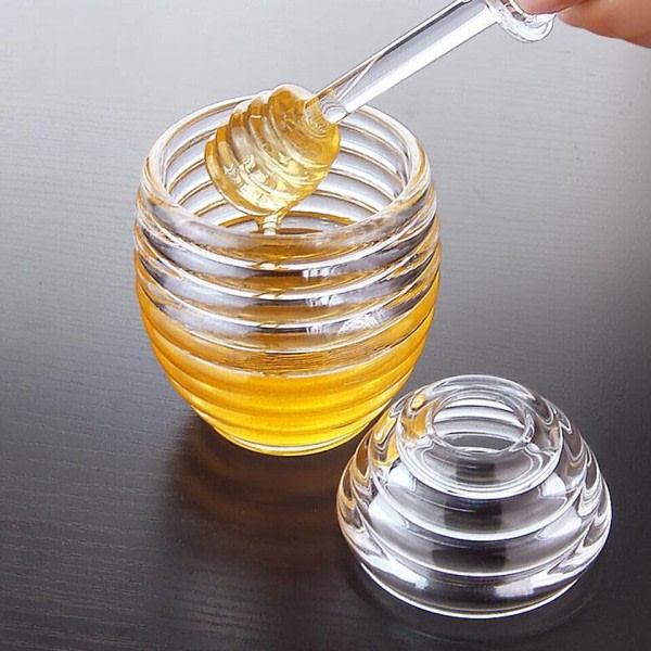 Glass honning gryte krukke kjøkken verktøy honning oppbevaring beholder med dipper og lokk honning flaske