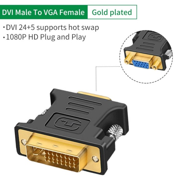 HD 1080P DVI till VGA adapter kabel konvertering DVI hane till VGA hona för dator värd grafikkort till projektor HDTV monitor