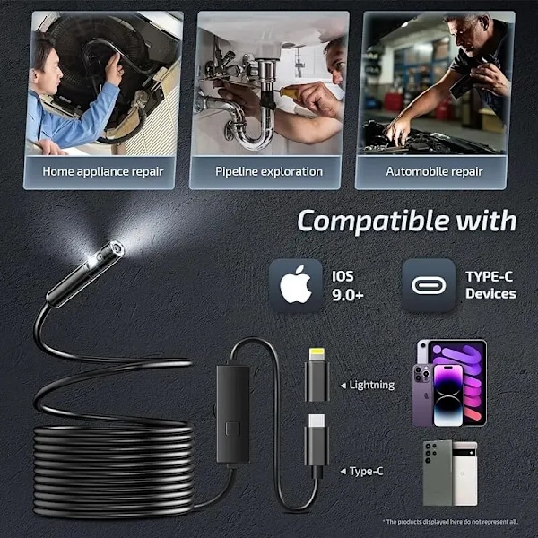 Signel Lens Wifi Endoskop Kamera Android Mini Bil Inspektion Kamera för Iphone IOS Vattentät Rörledning Boreskop Typ C
