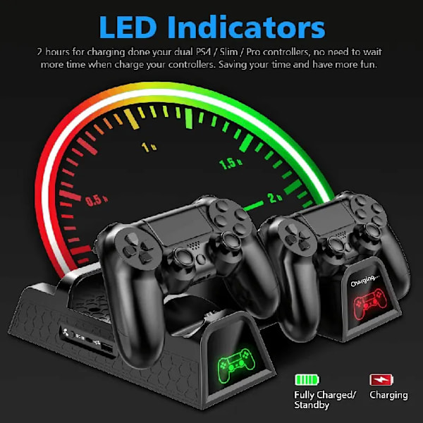 Pysty jäähdytys tuuletin jalusta PS4/PS4 Slim/PS4 PRO konsoli kaksois ohjain LED laturi asema