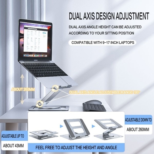 Bærbar computer stander drejelig notebook holder løftbar stander