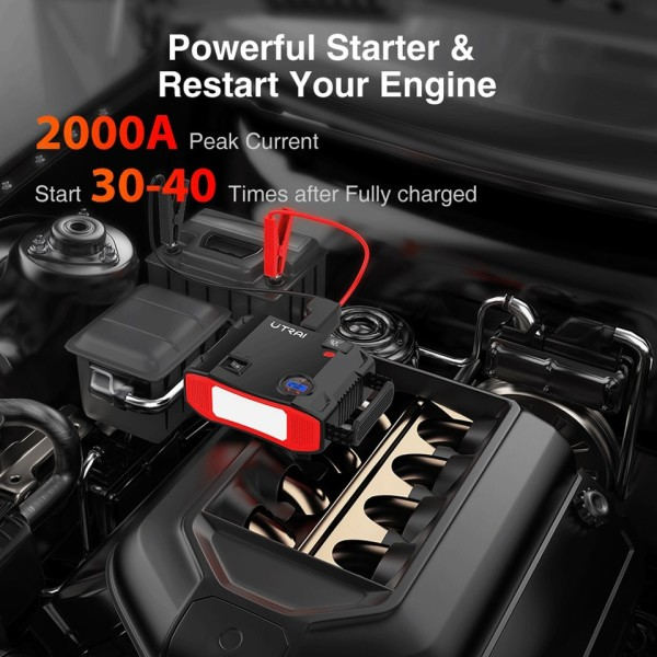 Kompressor 150PSI Luft Pumpe Cykel Bil 2000A Jump Starter  Power Bank Trådløs Dæk Inflator