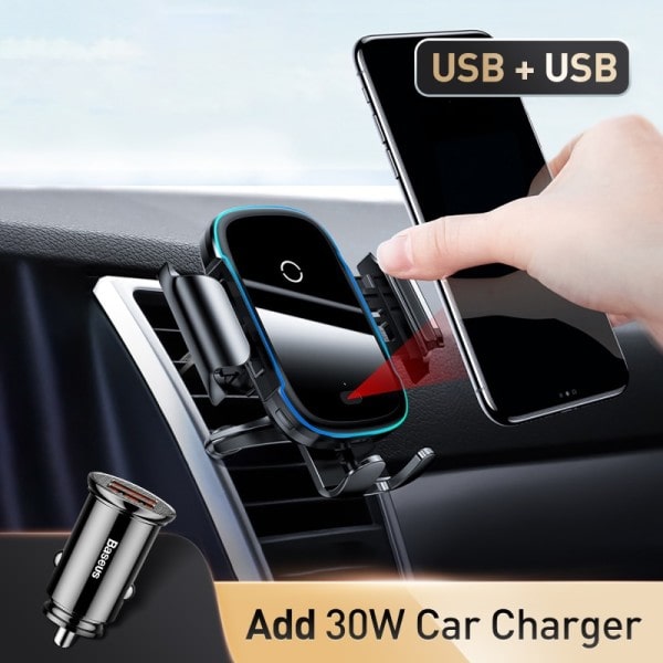 Bil telefon holder 15W QI trådløs lader for iPhone 14 13 12 11 Xiaomi bil montering infrarød rask trådløs lading
