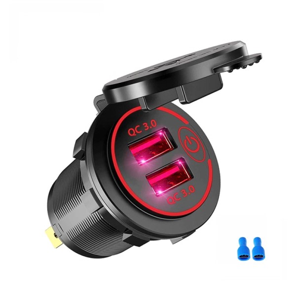 Dobbelt USB Bil Oplader Socket Vandtæt 12V/24V QC3.0 USB ABS Hurtig Oplader Socket Strøm Udtag med Touch Switch
