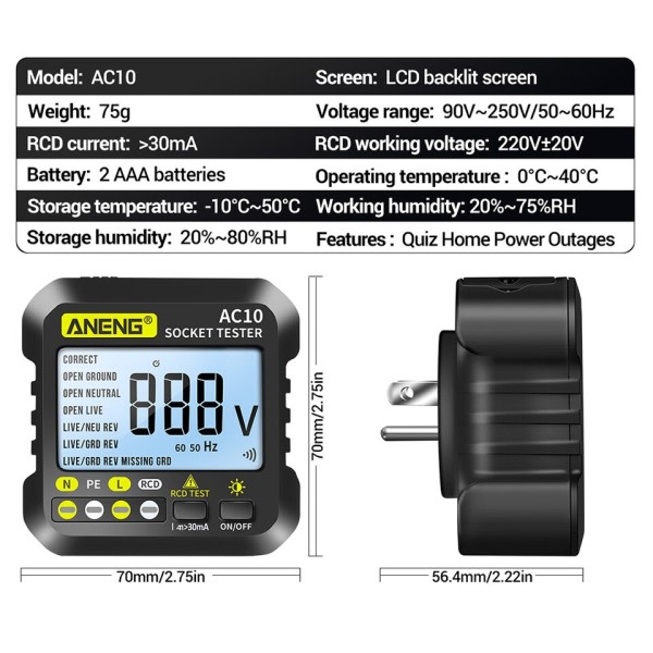 Digital Display Ström Socket Tester Voltmeter Portabel ABS Plast Polaritetsdetektor Test Verktyg