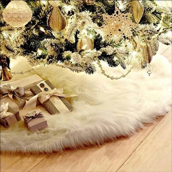 Jul Træ Nederdel Dekor Hvid Plys Pels Xmas Tree Base Mat Betræk Glædelig Jul Dekoration