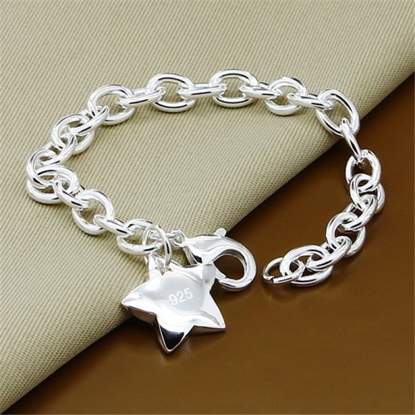 Klassiske smykker  925 Sterling sølv farve  armbånd stjerne charme  til kvinder mænd sølv link kæde armbånd