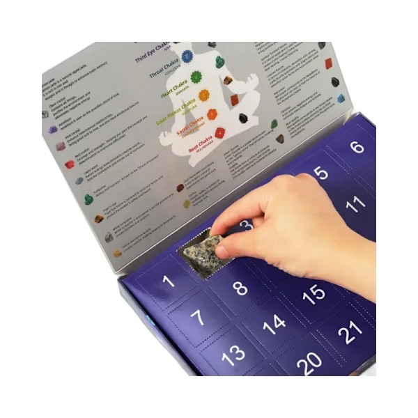 Advent Kalender Naturlig Kristall Ädelstenar Samling Låda 24 Dagar Nedräkning Kalender Kristall Sten