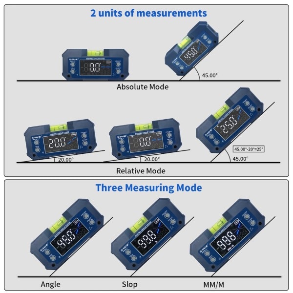 Magnetisk Niveau Måler Inklinometer Genopladelig Vinkel Protractor