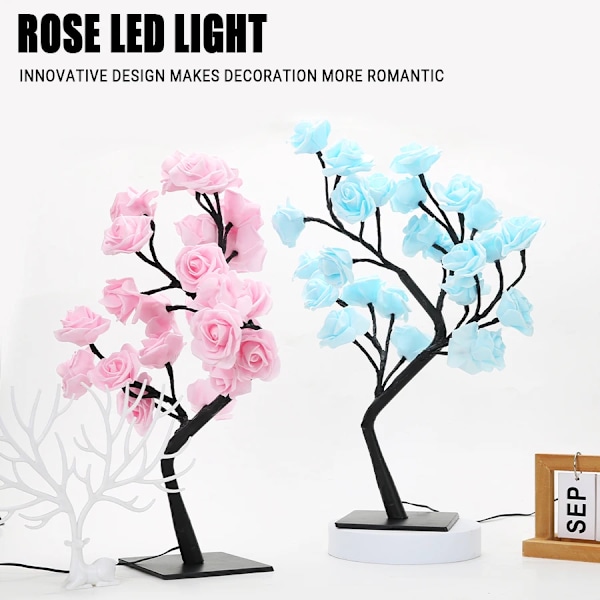 24 LED Rose Træ Lys USB Stik Bord Lampe Fe Blomster Nat Lys