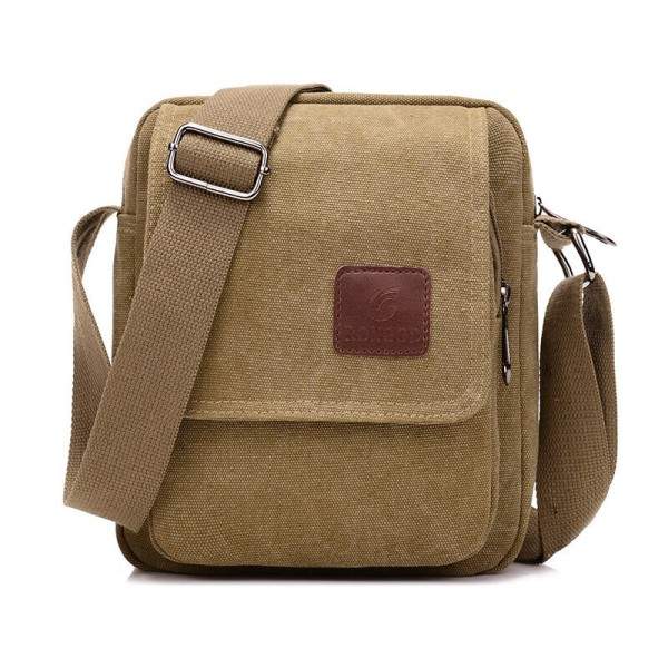 Mænd's Casual Style Canvas Skulder Messenger Tasker Multi-lomme med låg Håndtaske Crossbody Flap Taske