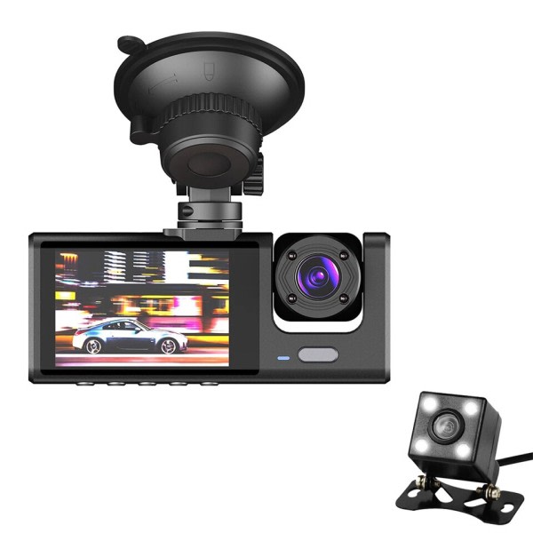 3 Channel Dash Cam for Bil Kamera Video opptaker Dashcam DVR Black Box  Dobbel Lens DVR med Rear View Camera 1dcc | Fyndiq