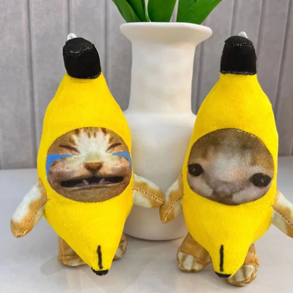 Banan katt docka hänge nyckelring gråter glad banan katt