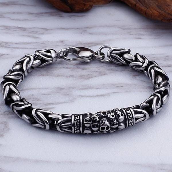 Gotisk stil Silver Färg Dödskalle Kedja Armband för Män Rock Party Smycken Biker armband