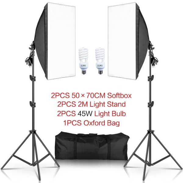 Fotografi Softbox Lighting Kits Professionell Ljus System Med E27 Fotografiska Glödlampor