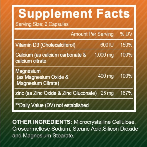 60 stykker Calcium Magnesium Zink Vitamin D3 til Fremmer Knogle & Muskel & Nervesystemet Sundhed Celle Vækst Forøg Immunitet Diæt