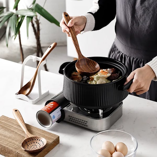 7 stykker Naturligt Træ Servise Ske Slev Turner Lang Ris Sil Suppe Skimmer Madlavning Skeer Scoop Køkken Værktøj Sæt
