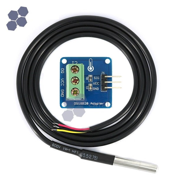 Vattentät DS18B20 Temperatur Sensor (100cm) + DS18B20 Adapter Modul Kompatibel